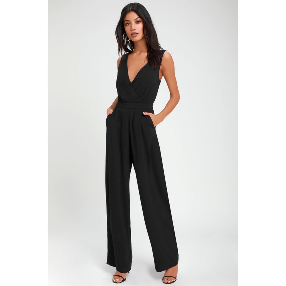 NWT Lulus Kiska Black Lace Wide-Leg Jumpsuit Small